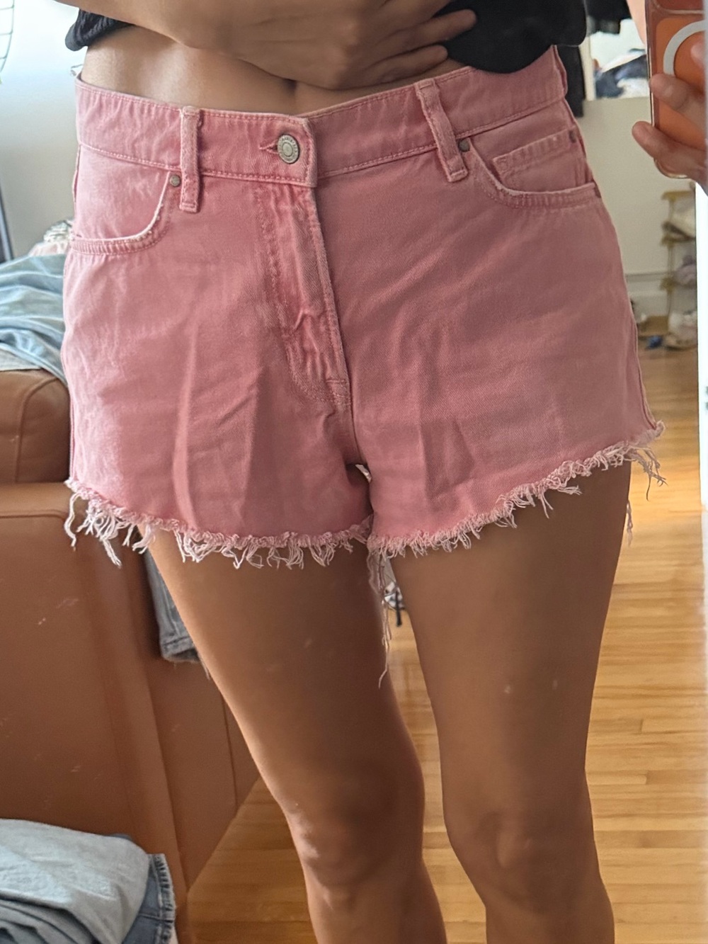 GUESS Pink Frayed Hem Denim Shorts